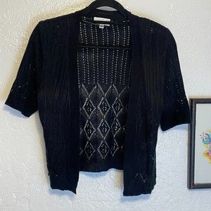 🌻Signature by Robbie Bee {PSM} Black Crochet/Knit Open Front Cardigan